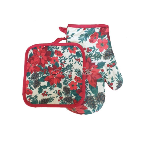 Комплект коледен текстил ръкавица с ръкохватка - Коледна звезда